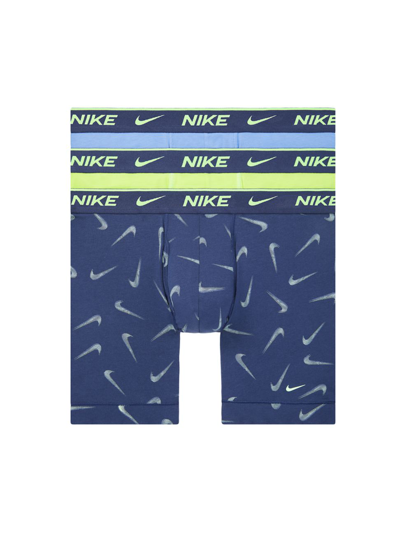 Shop Nike Men's 3-pack Dri-fit Essential Stretch Boxer Brief Set In Vibe Swoosh Blue