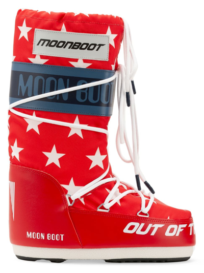 Shop Moon Boot Men's Unisex Icon Retrobiker Boots In White Stars