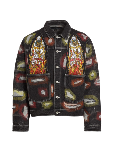 Shop Who Decides War Men's Embroidered Denim Trucker Jacket In Coal