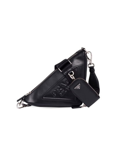 Shop Prada Women's Triangle Leather Shoulder Bag In Black