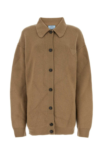 Shop Prada Prad Buttoned Knitted Cardigan In Brown