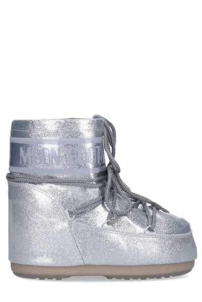 Shop Moon Boot Icon Low Glitter Lace In Silver