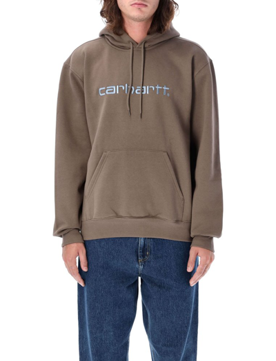 Shop Carhartt Wip Logo Embroidered Drawstring Hoodie In Brown