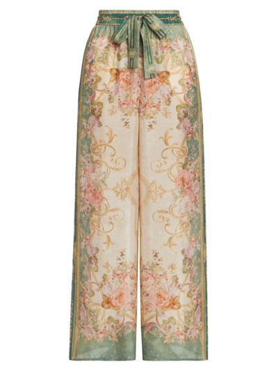 Shop Zimmermann Women's August Printed Silk Wide-leg Pants In Khaki Floral
