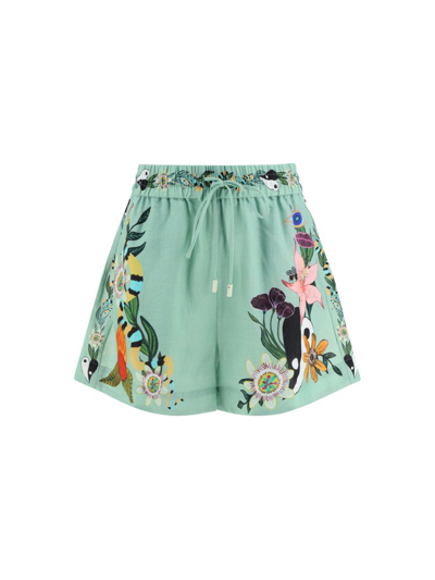 Shop Alemais Meagan Floral Printed Drawstring Shorts In Green