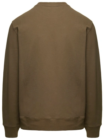 Shop Maison Kitsuné Crewneck Sweatshirt With Front Logo Print In Brown Cotton In Green