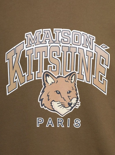 Shop Maison Kitsuné Crewneck Sweatshirt With Front Logo Print In Brown Cotton In Green