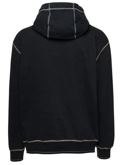 Shop Stone Island Black Hoodie With Contrasting Embroidered Logo In Cotton