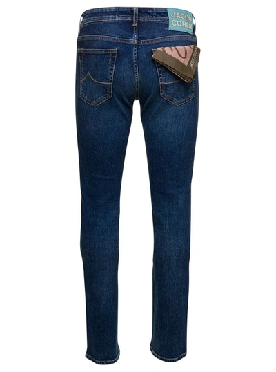 Shop Jacob Cohen Blue Slim Five Pockets Jeans With Logo Patch In Stretch Cotton Denim