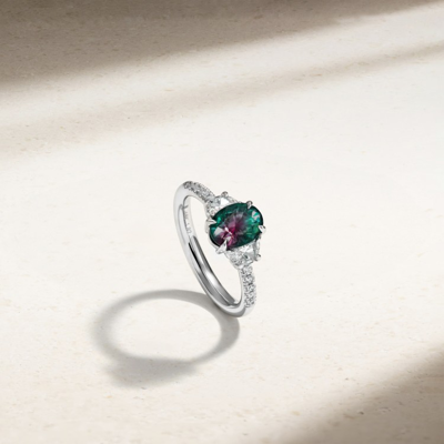 Shop Mark Henry Jewelry Nouveau Three Stone Oval Alexandrite And Diamond Ring In Not Applicable