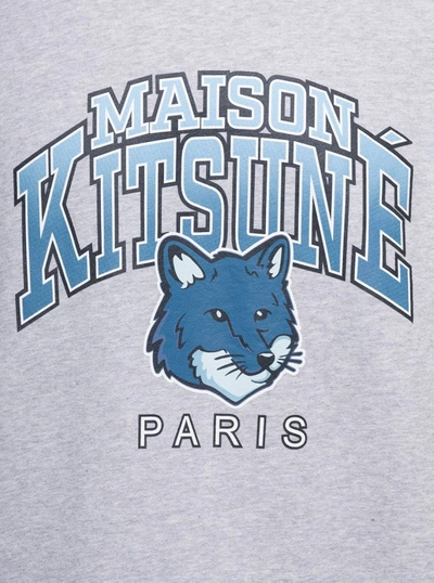 Shop Maison Kitsuné Crewneck Sweatshirt With College Logo Print In Grey Cotton