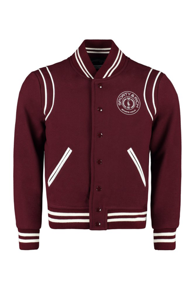 Shop Sporty And Rich Sporty & Rich Logo Embroidered Bomber Jacket In Red