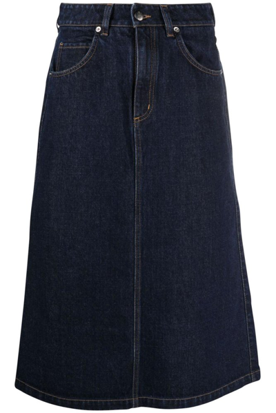 Shop Société Anonyme High Waist Midi Denim Skirt In Blue