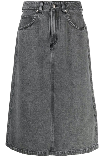 Shop Société Anonyme High Waist Midi Denim Skirt In Black