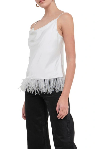 Shop Endless Rose Feather Hem Satin Camisole In White