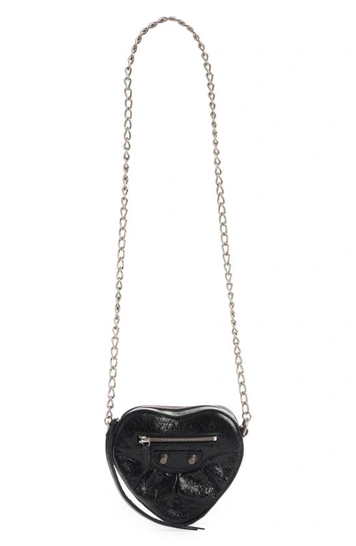 Shop Balenciaga Mini Le Cagole Leather Heart Crossbody Bag In Black