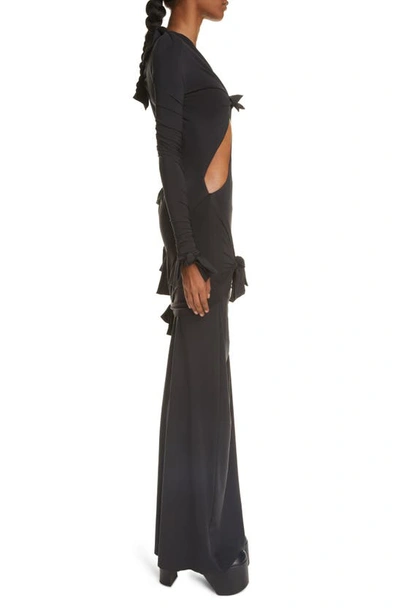 Shop Balenciaga Knotted Cutout Long Sleeve Stretchy Jersey Gown In Black