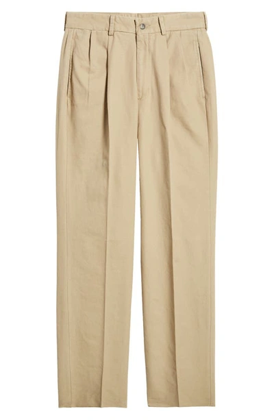 Shop Berle Charleston Pleated Canvas Chinos In Khaki