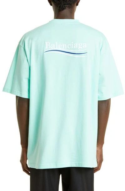 Shop Balenciaga Campaign Logo Oversize Cotton Graphic Tee In Mint White Blue