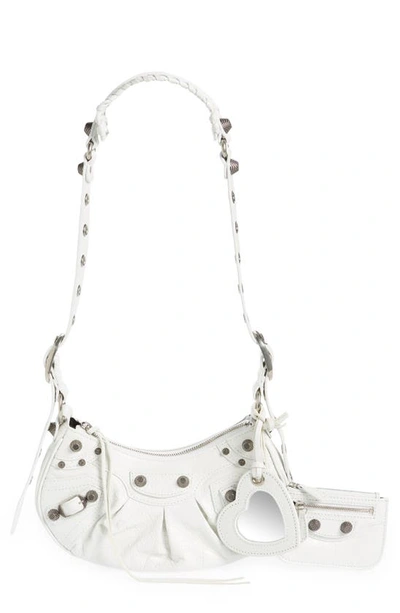 Shop Balenciaga Extra Small Le Cagole Lambskin Shoulder Bag In Optic White