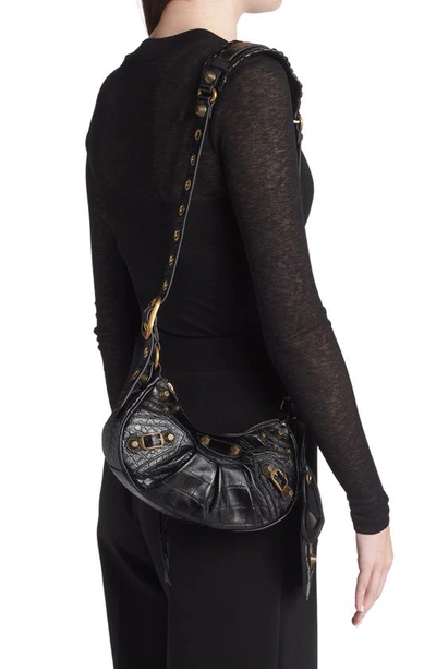 Shop Balenciaga Extra Small Le Cagole Lambskin Shoulder Bag In Black/black