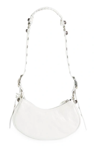 Shop Balenciaga Extra Small Le Cagole Lambskin Shoulder Bag In Optic White