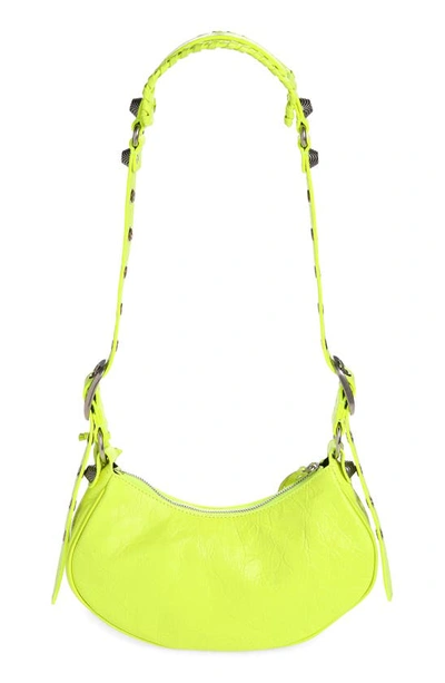 Shop Balenciaga Extra Small Le Cagole Lambskin Shoulder Bag In Fluo Yellow