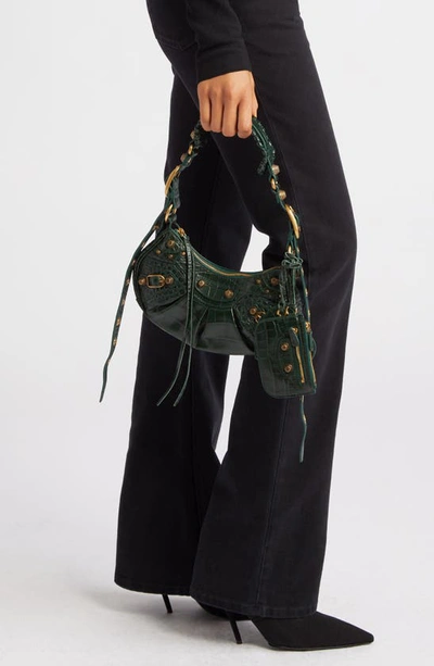 Shop Balenciaga Extra Small Le Cagole Lambskin Shoulder Bag In Forest Green