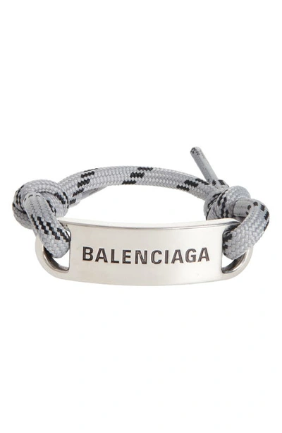 Shop Balenciaga Cord Plate Bracelet In Grey/ Black/ Silver
