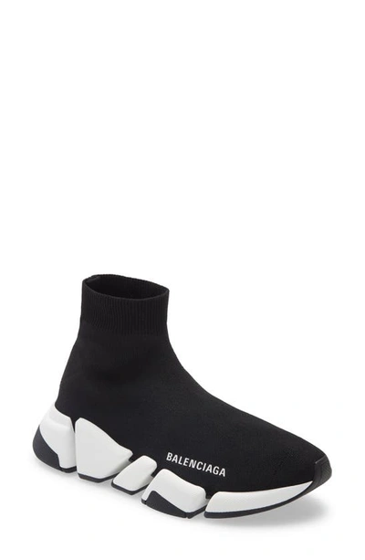 Shop Balenciaga Speed 2.0 Lt Sock Sneaker In Black/ White/ Black