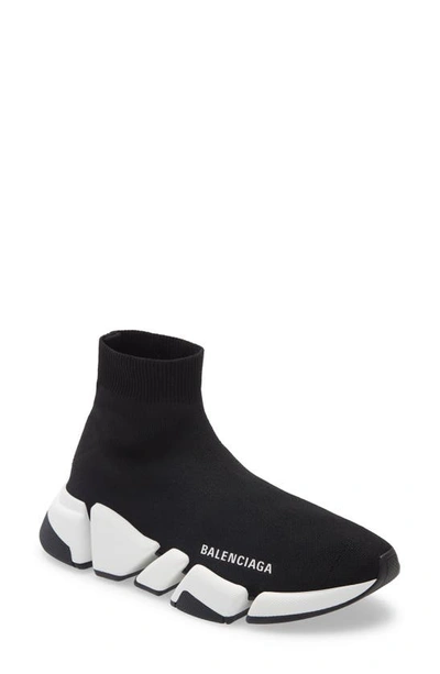 Balenciaga Speed 2.0 Logo-print Glittered Stretch-knit High-top Sneakers In Black/ White/ Black