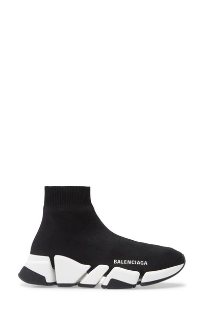 Balenciaga Speed 2.0 Logo-print Glittered Stretch-knit High-top Sneakers In Black/ White/ Black