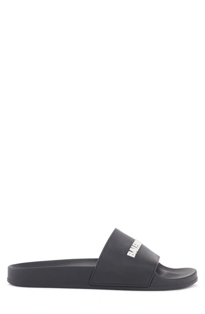 Shop Balenciaga Logo Slide Sandal In Black/ White/ White