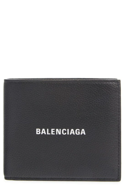 Shop Balenciaga Cash Logo Leather Wallet In Black