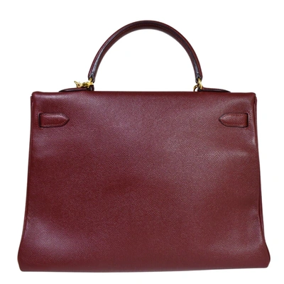 Shop Hermes Hermès Kelly 35 Burgundy Leather Handbag ()