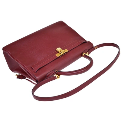 Shop Hermes Hermès Kelly 35 Burgundy Leather Handbag ()