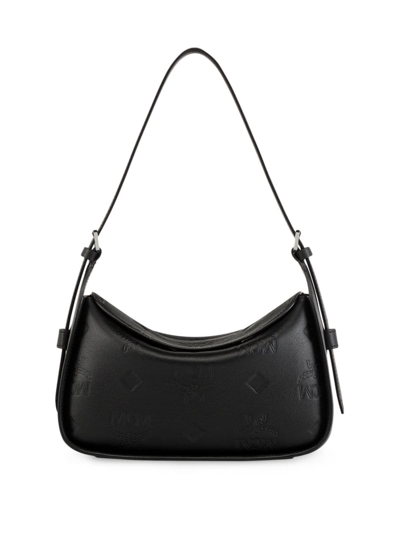 Shop Mcm Women's Small Aren Embossed Leather Hobo Bag In Black