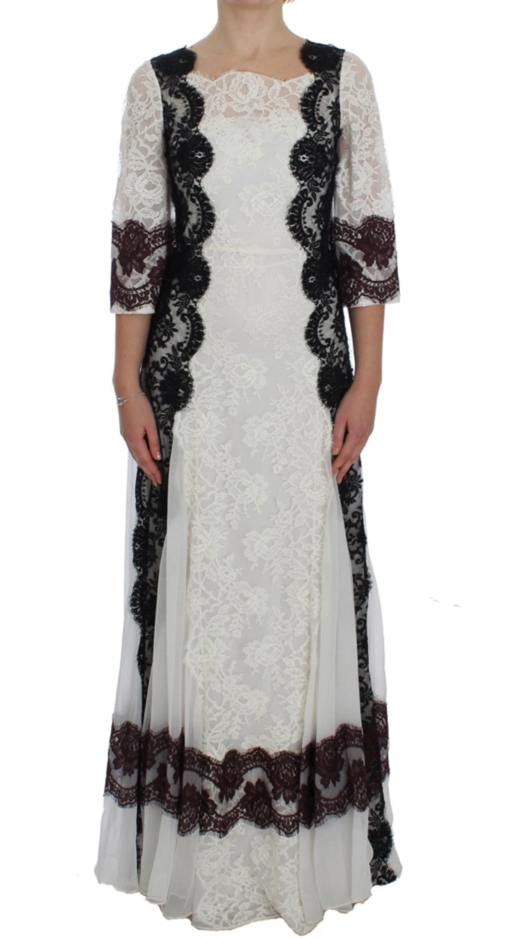 Dolce & Gabbana White Floral Lace Full Length Gown Dress | ModeSens