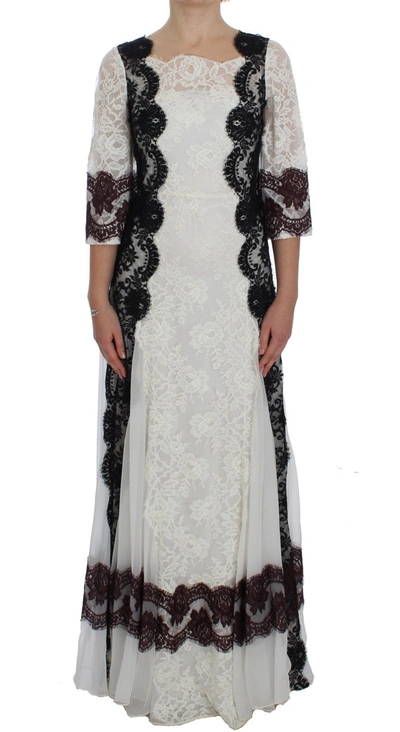 Shop Dolce & Gabbana White Floral Lace Full Length Gown Dress