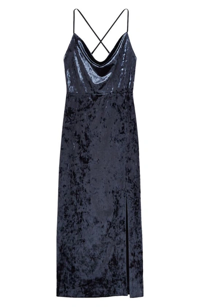 Shop Club Monaco Cross Back Cowl Neck Velvet Midi Dress In Navy/ Bleu Marine