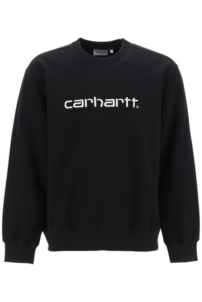 Shop Carhartt Wip Logo Embroidered Crewneck Sweatshirt In Black