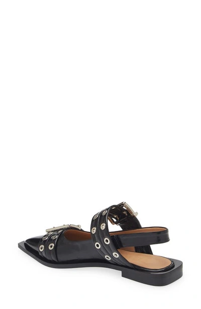 Ganni Feminine Buckle Slingback Flats In Black