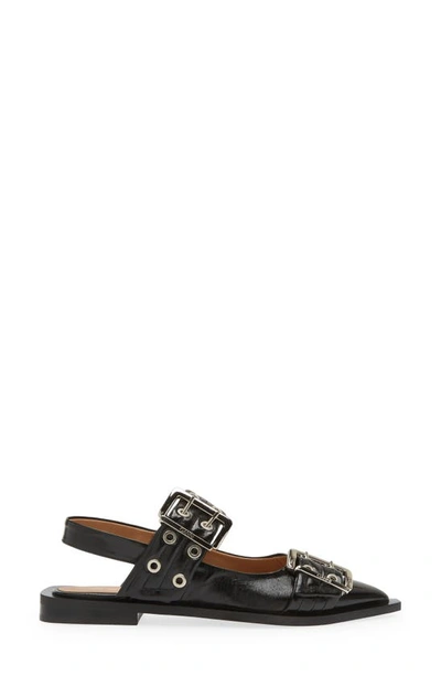 Ganni Feminine Buckle Slingback Flats In Black