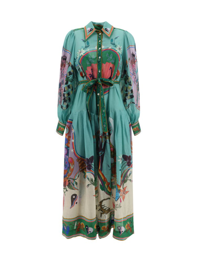 Shop Alemais Evergreen Graphic Printed Belted Shirtdress In Multi