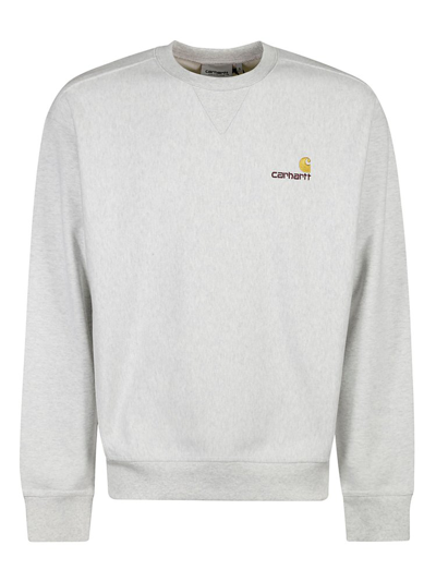 Shop Carhartt Wip Logo Embroidered Crewneck Sweatshirt In Grey