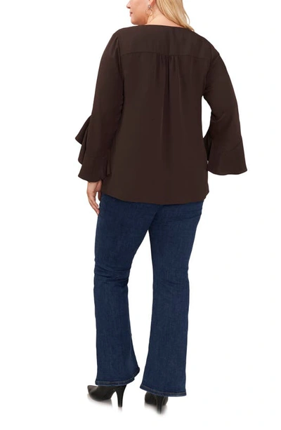 Shop Vince Camuto Flutter Sleeve Crossover Georgette Tunic Top In Chocolate Torte