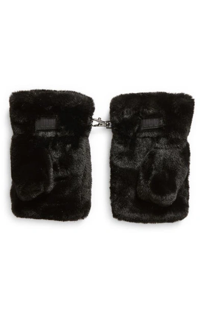 Shop Ugg Faux Fur Fingerless Mittens In Black