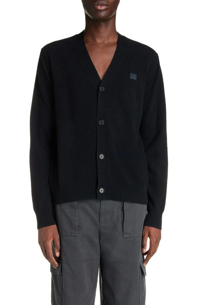 Shop Acne Studios Face Logo Wool Cardigan In Black