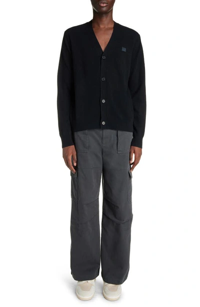 Shop Acne Studios Face Logo Wool Cardigan In Black