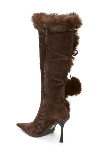 Shop Jeffrey Campbell Fluffmeknot Pointed Toe Boot In Brown Suede Combo